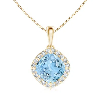 ANGARA SIDEWAYS CUSHION AQUAMARINE AND DIAMOND HALO PENDANT