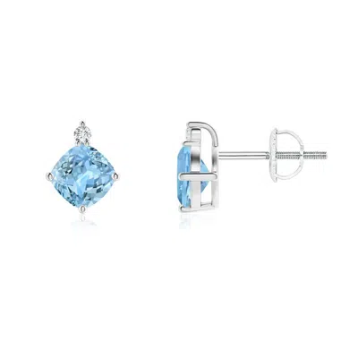 ANGARA SIDEWAYS CUSHION AQUAMARINE STUDS WITH DIAMOND ACCENT