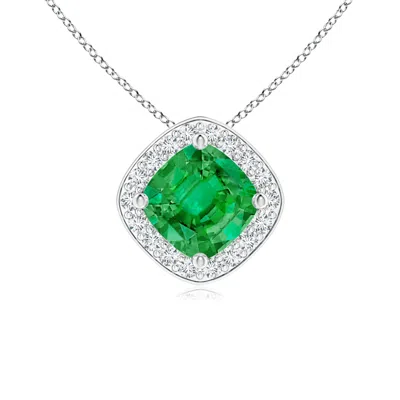 ANGARA SIDEWAYS CUSHION EMERALD HALO PENDANT WITH DIAMONDS