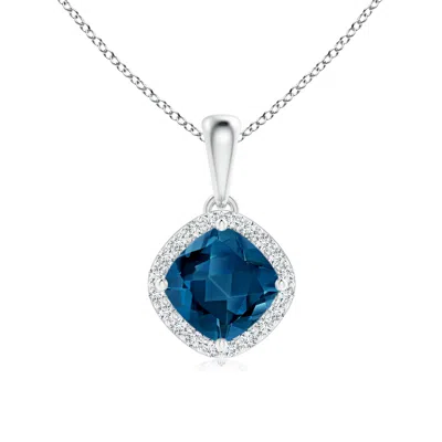 ANGARA SIDEWAYS CUSHION LONDON BLUE TOPAZ AND DIAMOND HALO PENDANT