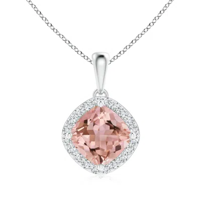 ANGARA SIDEWAYS CUSHION MORGANITE AND DIAMOND HALO PENDANT