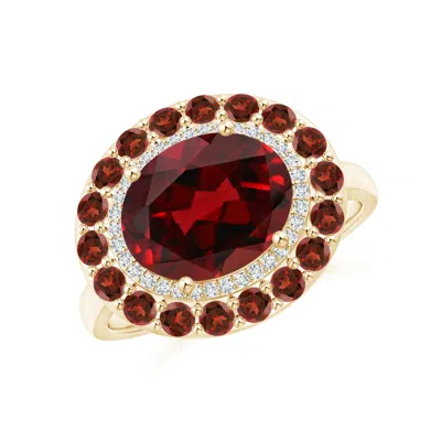 ANGARA SIDEWAYS OVAL GARNET DOUBLE HALO COCKTAIL RING