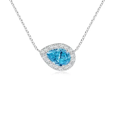 ANGARA SIDEWAYS PEAR-SHAPED LAB-GROWN FANCY INTENSE BLUE DIAMOND HALO PENDANT
