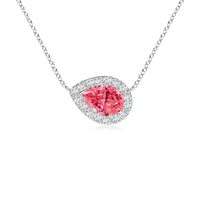 ANGARA SIDEWAYS PEAR-SHAPED LAB-GROWN FANCY INTENSE PINK DIAMOND HALO PENDANT
