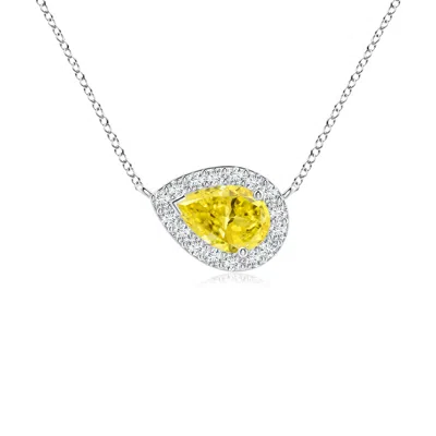 ANGARA SIDEWAYS PEAR-SHAPED LAB-GROWN FANCY INTENSE YELLOW DIAMOND HALO PENDANT
