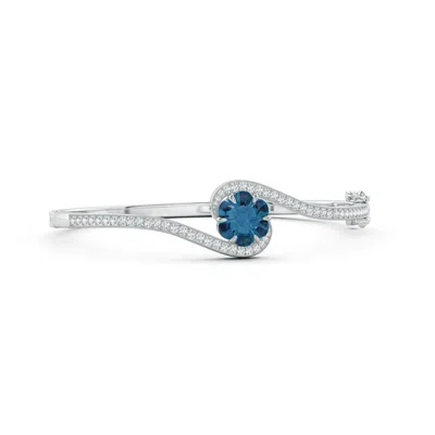 ANGARA SIX-PETAL LONDON BLUE TOPAZ FLOWER BYPASS BANGLE BRACELET