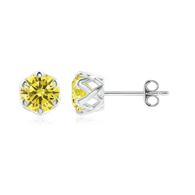 ANGARA SIX PRONG-SET LAB-GROWN FANCY INTENSE YELLOW DIAMOND SOLITAIRE FILIGREE STUD EARRINGS