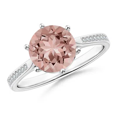 ANGARA SIX PRONG-SET ROUND MORGANITE CATHEDRAL ENGAGEMENT RING