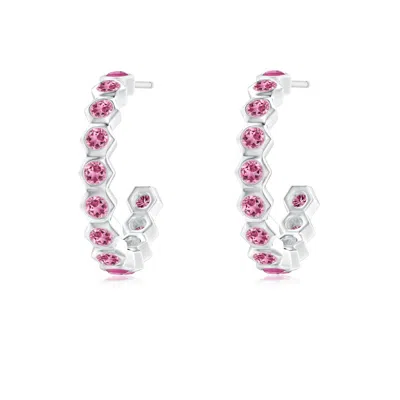 ANGARA SMALL HEXAGONAL PINK TOURMALINE HOOPS