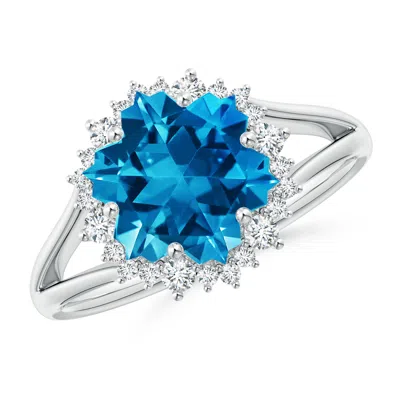 ANGARA SNOWFLAKE-CUT SWISS BLUE TOPAZ HALO SPLIT SHANK RING
