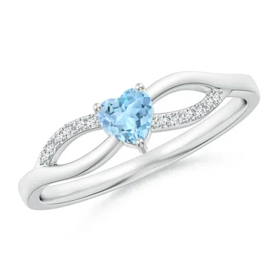 ANGARA SOLITAIRE AQUAMARINE HEART PROMISE RING WITH DIAMOND ACCENTS