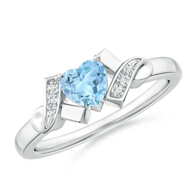 ANGARA SOLITAIRE AQUAMARINE HEART RING WITH DIAMOND ACCENTS