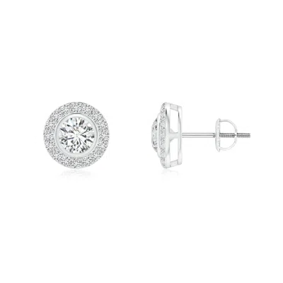 ANGARA SOLITAIRE BEZEL-SET ROUND DIAMOND HALO STUD EARRINGS