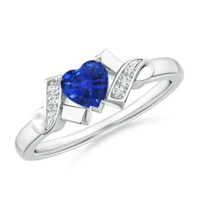 ANGARA SOLITAIRE BLUE SAPPHIRE HEART RING WITH DIAMOND ACCENTS