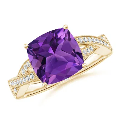 ANGARA SOLITAIRE CUSHION AMETHYST CRISS CROSS RING WITH DIAMONDS