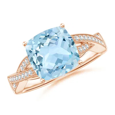 ANGARA SOLITAIRE CUSHION AQUAMARINE CRISS CROSS RING WITH DIAMONDS