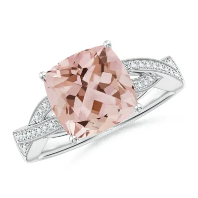 ANGARA SOLITAIRE CUSHION MORGANITE CRISS CROSS RING WITH DIAMONDS