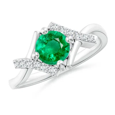 ANGARA SOLITAIRE EMERALD BYPASS PROMISE RING WITH DIAMOND ACCENTS