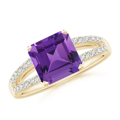 ANGARA SOLITAIRE EMERALD-CUT AMETHYST SPLIT SHANK RING