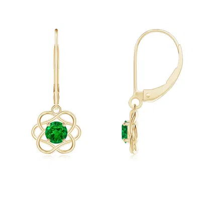 ANGARA SOLITAIRE EMERALD INTERTWINED FLOWER DANGLE EARRINGS
