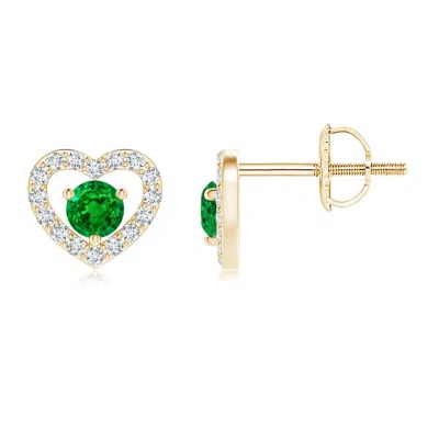 ANGARA SOLITAIRE EMERALD OPEN HEART STUDS WITH DIAMONDS