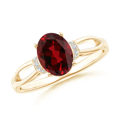 ANGARA SOLITAIRE GARNET SPLIT SHANK RING WITH DIAMONDS