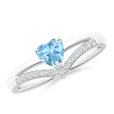 ANGARA SOLITAIRE HEART AQUAMARINE AND DIAMOND CHEVRON RING