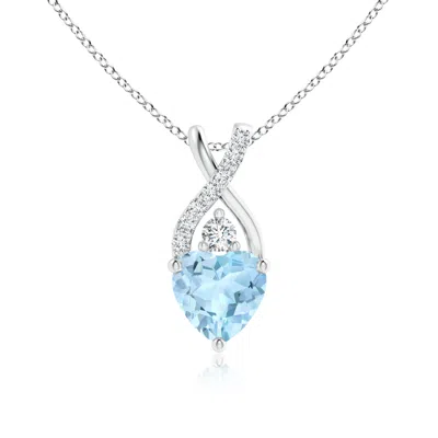 ANGARA SOLITAIRE HEART AQUAMARINE PENDANT WITH TWISTED DIAMOND BALE