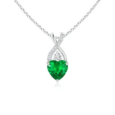 ANGARA SOLITAIRE HEART EMERALD PENDANT WITH TWISTED DIAMOND BALE