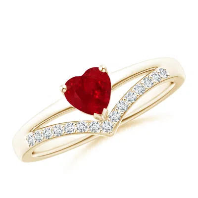 ANGARA SOLITAIRE HEART RUBY AND DIAMOND CHEVRON RING