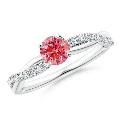 ANGARA SOLITAIRE LAB-GROWN FANCY INTENSE PINK DIAMOND TWIST SHANK ENGAGEMENT RING WITH ACCENTS