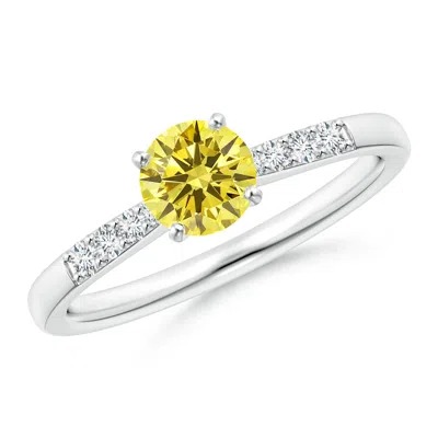 ANGARA SOLITAIRE LAB-GROWN FANCY INTENSE YELLOW DIAMOND TAPERED SHANK ENGAGEMENT RING WITH ACCENTS