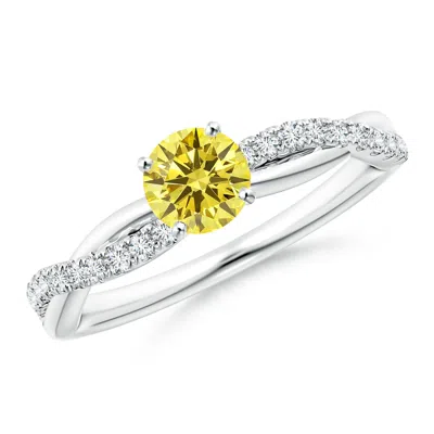 ANGARA SOLITAIRE LAB-GROWN FANCY INTENSE YELLOW DIAMOND TWIST SHANK ENGAGEMENT RING WITH ACCENTS