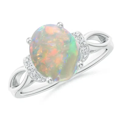 ANGARA SOLITAIRE OPAL SPLIT SHANK RING WITH DIAMONDS