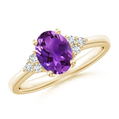 ANGARA SOLITAIRE OVAL AMETHYST RING WITH TRIO DIAMOND ACCENTS