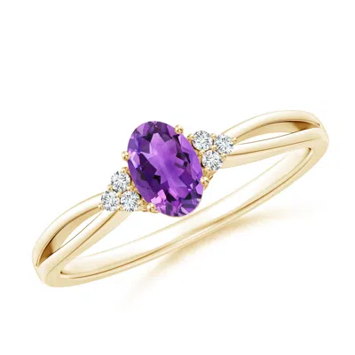 ANGARA SOLITAIRE OVAL AMETHYST SPLIT SHANK RING WITH TRIO DIAMONDS