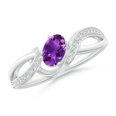 ANGARA SOLITAIRE OVAL AMETHYST TWISTED RIBBON RING WITH PAVE DIAMOND ACCENTS