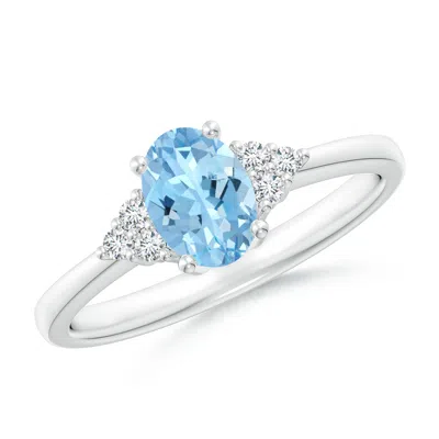ANGARA SOLITAIRE OVAL AQUAMARINE AND DIAMOND PROMISE RING