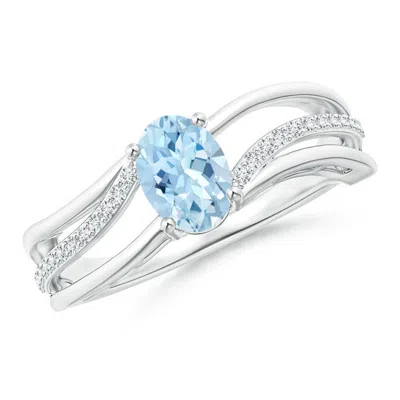 ANGARA SOLITAIRE OVAL AQUAMARINE BYPASS RING WITH DIAMOND ACCENTS