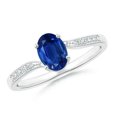 ANGARA SOLITAIRE OVAL BLUE SAPPHIRE BYPASS RING WITH PAVE DIAMONDS