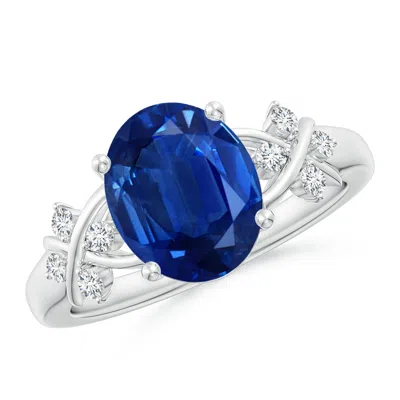 ANGARA SOLITAIRE OVAL BLUE SAPPHIRE CRISS CROSS RING WITH DIAMONDS