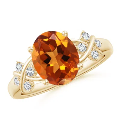 ANGARA SOLITAIRE OVAL CITRINE CRISS CROSS RING WITH DIAMONDS