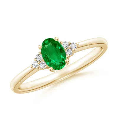ANGARA SOLITAIRE OVAL EMERALD RING WITH TRIO DIAMOND ACCENTS