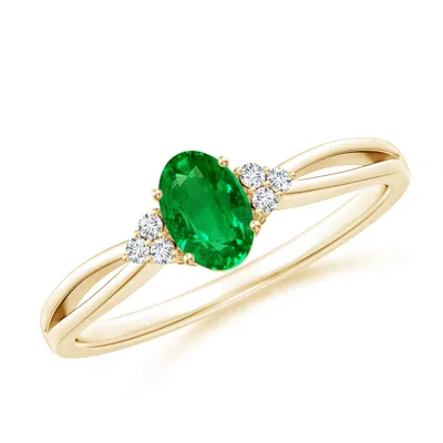 ANGARA SOLITAIRE OVAL EMERALD SPLIT SHANK ENGAGEMENT RING WITH TRIO DIAMONDS