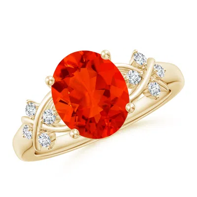 ANGARA SOLITAIRE OVAL FIRE OPAL CRISS CROSS RING WITH DIAMONDS