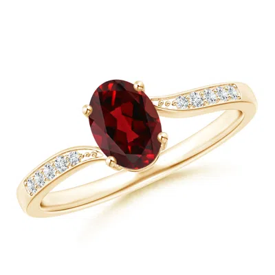 ANGARA SOLITAIRE OVAL GARNET BYPASS RING WITH PAVE DIAMONDS