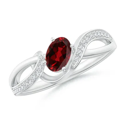 ANGARA SOLITAIRE OVAL GARNET TWISTED RIBBON RING WITH PAVE DIAMOND ACCENTS