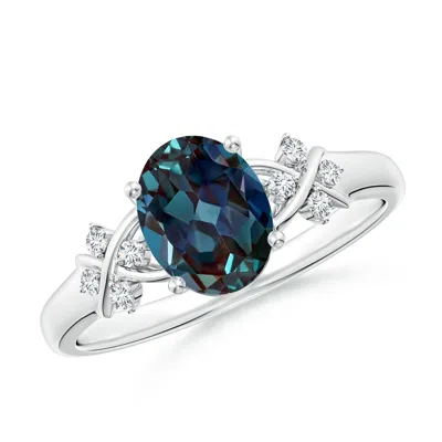 ANGARA SOLITAIRE OVAL LAB-GROWN ALEXANDRITE CRISS CROSS RING WITH DIAMONDS