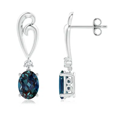 ANGARA SOLITAIRE OVAL LAB-GROWN ALEXANDRITE SWIRL DROP EARRINGS WITH DIAMOND
