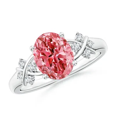 ANGARA SOLITAIRE OVAL LAB-GROWN FANCY INTENSE PINK DIAMOND CRISS CROSS RING